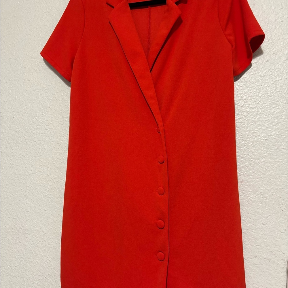 Vibrant Red Short Sleeve Blazer Dress